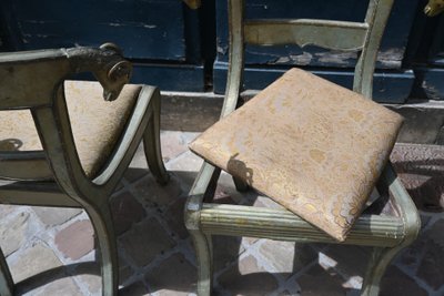 Pair of chairs decorated with ram's heads in plated metal, INDIA