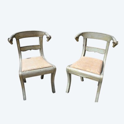Pair of chairs decorated with ram's heads in plated metal, INDIA