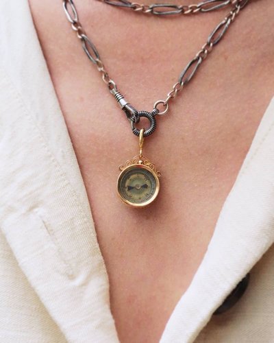 Pendentif boussole et cristal d'Essexchien en or 18k, pendentif ancien, bijou marin, bijou ancien 