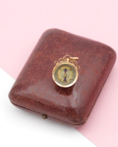 Pendentif boussole et cristal d'Essexchien en or 18k, pendentif ancien, bijou marin, bijou ancien 