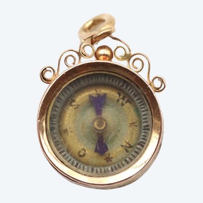 Pendentif boussole et cristal d'Essexchien en or 18k, pendentif ancien, bijou marin, bijou ancien 