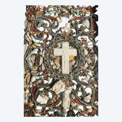 Paperolles Reliquary to the Glory of the Jesuits - late 19th / early 20th century