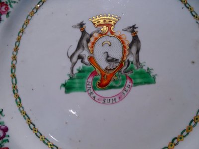 Plate of the East India Company, Coat of Arms of the Aguado de la Marisma Family, Pink China