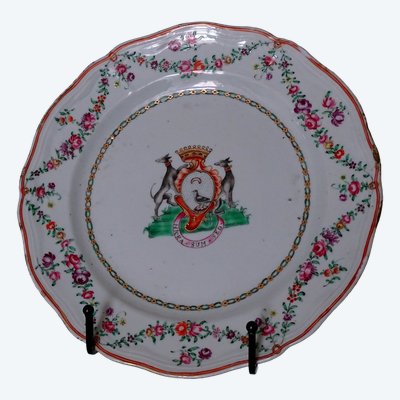 Plate of the East India Company, Coat of Arms of the Aguado de la Marisma Family, Pink China