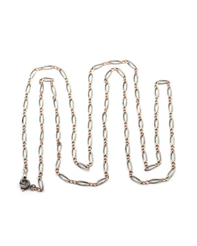 Long Victorian niello silver and vermeil chain with two clasps, watch chain, long chain