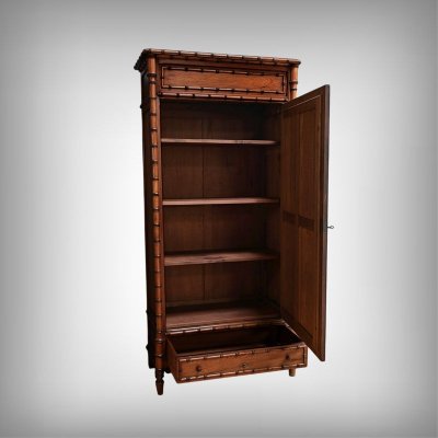 Bamboo-style Pitchpin Mirror Cabinet, Art Nouveau – Early 20th Century
