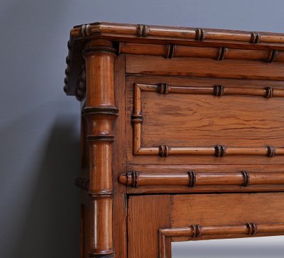 Bamboo-style Pitchpin Mirror Cabinet, Art Nouveau – Early 20th Century