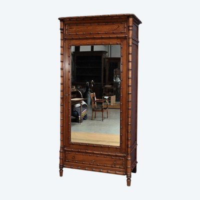 Bamboo-style Pitchpin Mirror Cabinet, Art Nouveau – Early 20th Century