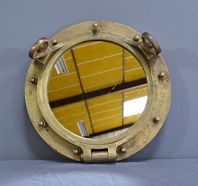 Miroir Hublot de Navire en Laiton – Début XXe