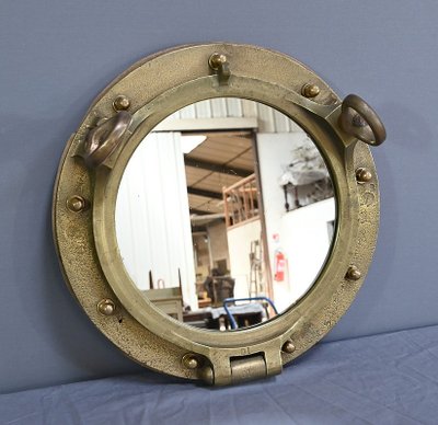 Miroir Hublot de Navire en Laiton – Début XXe