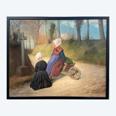 Painting by Felix PESCADOR-SALDAÑA - Breton Women in Front of the Cross