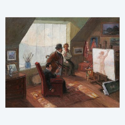 Pierre-René Germinet detto Pierre Germy, I Filistei, dipinto 1935 donna nuda umoristica caricatura