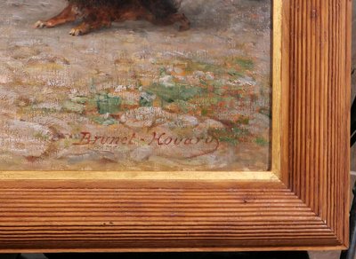 P.-A. Brunet-Houard 1827-1922 Zingari sbarcano con i loro animali in Bretagna, dipinto Salon 1873