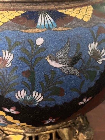 Cloisonné enamel and gilt bronze flowerpot, 19th century