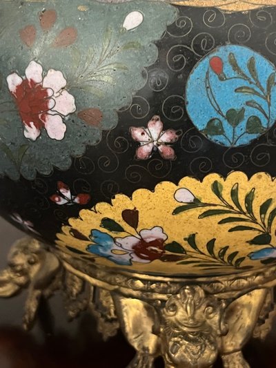 Cloisonné enamel and gilt bronze flowerpot, 19th century