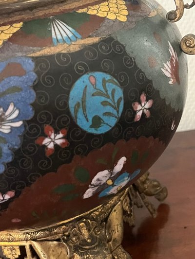 Cloisonné enamel and gilt bronze flowerpot, 19th century