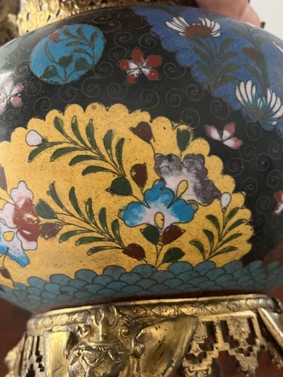 Cloisonné enamel and gilt bronze flowerpot, 19th century
