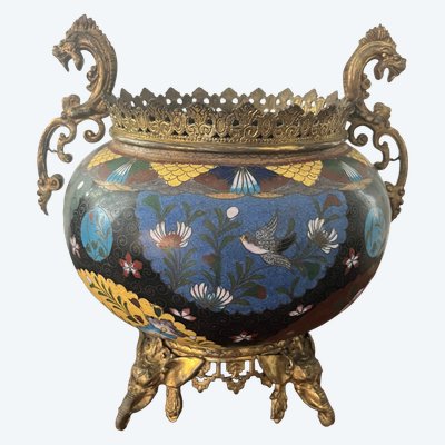 Cloisonné enamel and gilt bronze flowerpot, 19th century