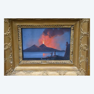 Neapolitan Gouache XIX eruption of Vesuvius