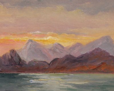 M. Savidan 19-20e Paysage des côtes d'Espagne, effet du soir, 1922 tableau mer marine paysage