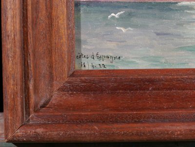 M. Savidan 19-20e Paysage des côtes d'Espagne, effet du soir, 1922 tableau mer marine paysage