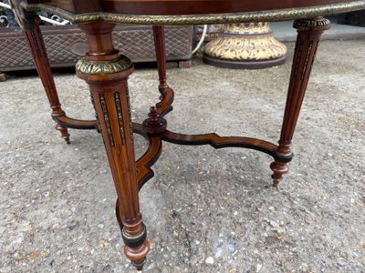 Louis XVI style pedestal table / center table, Napoleon III period in marquetry