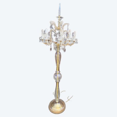 Lampadaire à 10 lumières en cristal de bohème , H : 1,95m