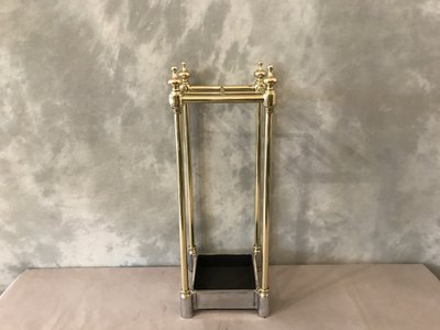 Porte parapluies ancien en laiton de forme carrée d'époque 19 ème 