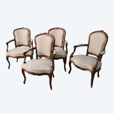 Ensemble de 4 fauteuils Cabriolet Louis XV