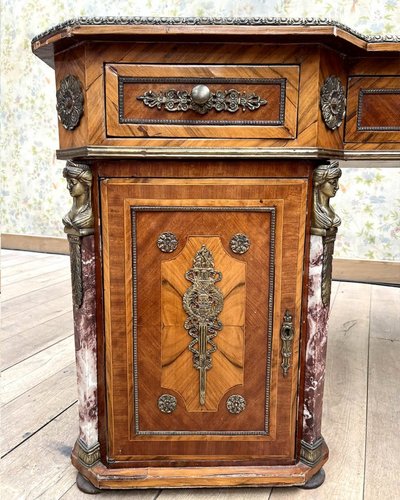 Scrivania d'epoca anni '30 – Legno pregiato, bronzo dorato e marmo
