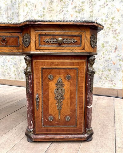 Scrivania d'epoca anni '30 – Legno pregiato, bronzo dorato e marmo