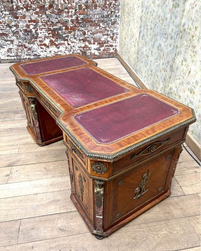 Scrivania d'epoca anni '30 – Legno pregiato, bronzo dorato e marmo