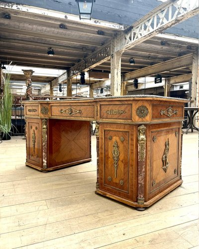 Scrivania d'epoca anni '30 – Legno pregiato, bronzo dorato e marmo