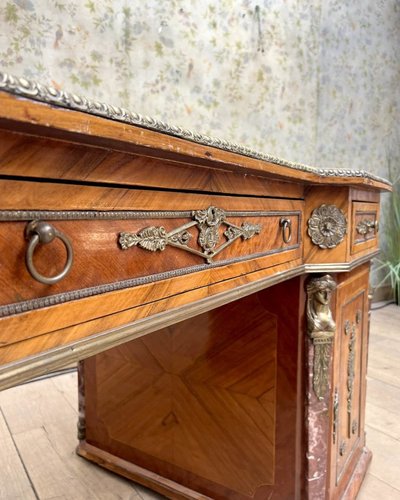 Scrivania d'epoca anni '30 – Legno pregiato, bronzo dorato e marmo