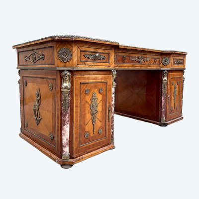 Scrivania d'epoca anni '30 – Legno pregiato, bronzo dorato e marmo