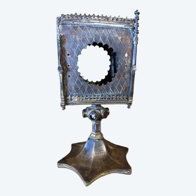 Monstrance Gothic reliquary in engraved bronze - 16th century
