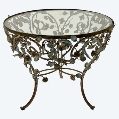 Table basse en fer forgé et tôle polychrome, XXe siècle