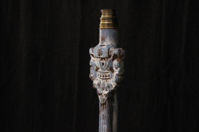 Coppia di basi per lampade in ghisa laccata blu e bianca