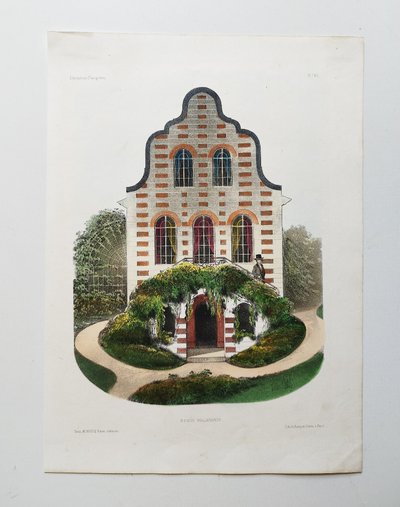 Architecture Lithographie aquarellée par Victor Petit Maison hollandaise XIX