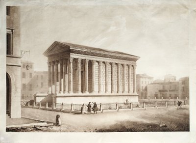 Roman Temple In Nîmes Large Engraving  Architecture  After Thumeloup, 19th C Old Print