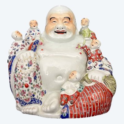 Laughing Buddha with Five Children – Chinese porcelain, famille rose