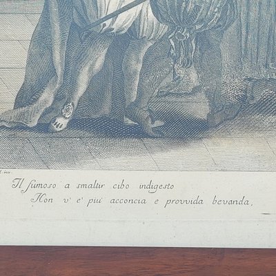 Interior scene, framed engraving, 19th century