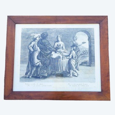 Interior scene, framed engraving, 19th century