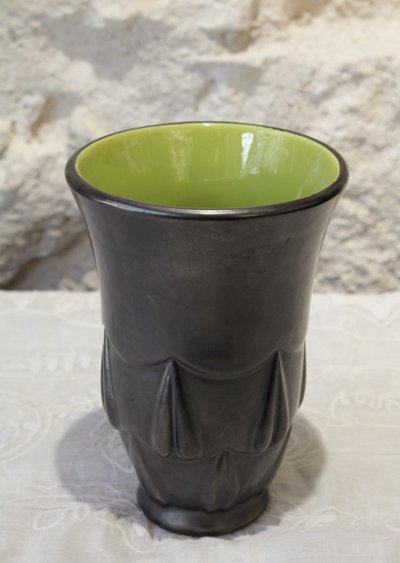 Black and green earthenware vase Blanche Letalle (1901-1990) St Clément circa 1950