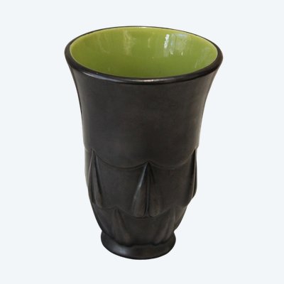 Black and green earthenware vase Blanche Letalle (1901-1990) St Clément circa 1950