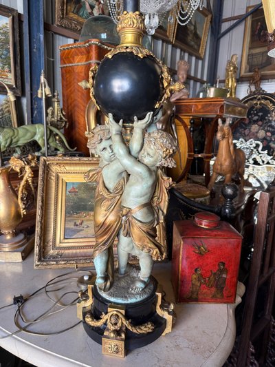 Floor lamp / Lamp with cherubs, Napoleon III period, By Albert-Ernest Carrier-Belleuse, H: 1.80m