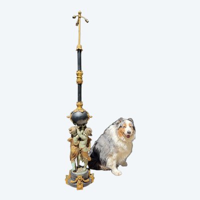 Floor lamp / Lamp with cherubs, Napoleon III period, By Albert-Ernest Carrier-Belleuse, H: 1.80m