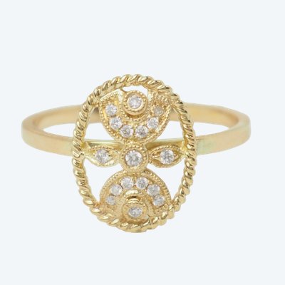 Bague ajourée en or jaune et diamants 