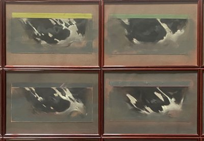 12 animal pastels of cows by Jean-Pierre SAINT (born in 1938)