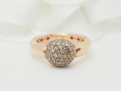 Anello Ball in oro rosa e diamanti color cognac